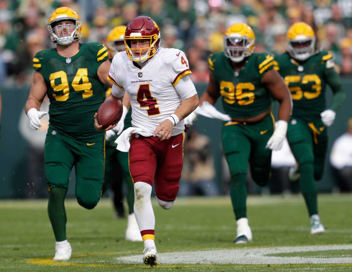 Washington quarterback Taylor Heinicke rushed for 95 yards against the Packers last year. (Photo by USA Today Sports Images)
